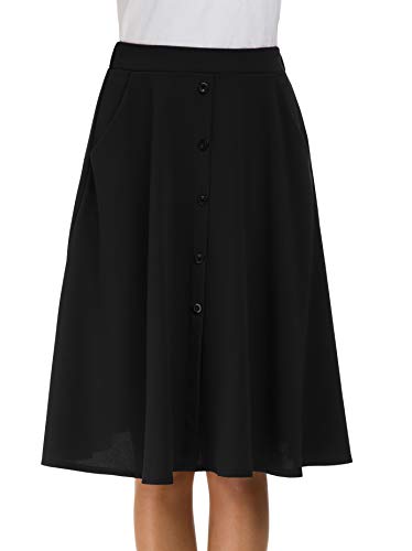 Afibi Women'S High Waisted A Line Pleated Midi Skirt Button Front Skirts With Pocket thumb #1