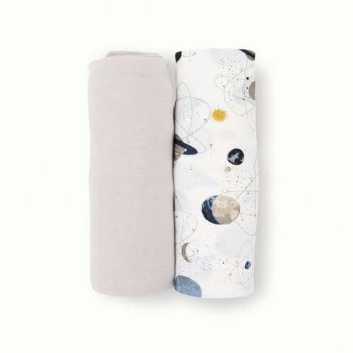 Image of Little Unicorn Large Stretch Knit Swaddle Blanket 2 Pack| Super Soft with Optimal Stretch for swaddling | Giftable Set (Planets)