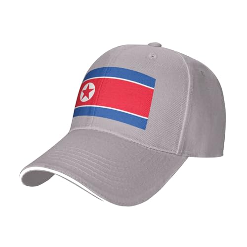 PUYhgb Gorra de béisbol estructurada unisex con estampado de bandera coreana, para todas las estaciones, gorra transpirable ajustable, gris, Talla única