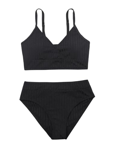 Milumia Girl's 2 Piece Swimsuit Spaghetti Strap Wireless High Waisted Bikini Set