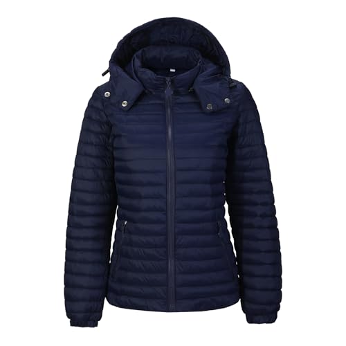 TONY BACKER Piumino Donna 100 Grammi Mezza Stagione Avvitato Trapuntato con Cappuccio Rimovibile per Lavoro Scuola Moto Quotidiano Attività All'Aperto DG004 (IT, Testo, XXL, Regular, Regular, BLU)