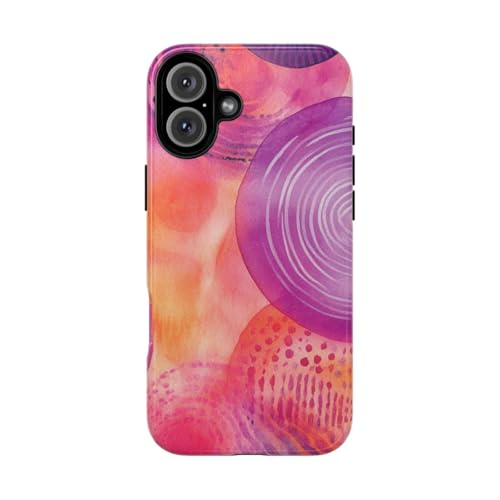 Coque iPhone 16 Plus rigide violette avec design aquarelle brillante premium