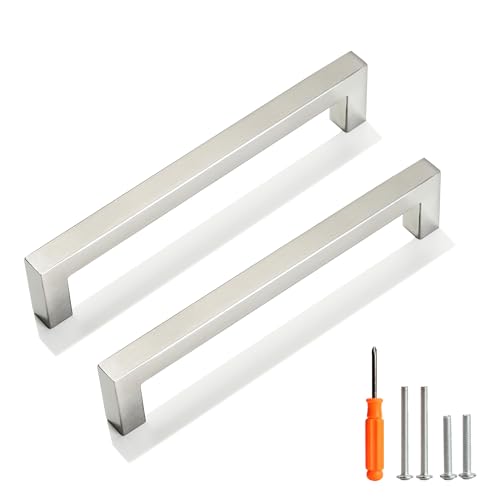 Cabinet Pulls Brushed Nickel Cabinet Handles Square Drawer Pulls, 20 Pack 6-1/4 Inch Stainless Steel Kitchen Door Cupboard Cabinet Handles, Cabinet Hardware Drawer Handles, 160mm Hole Centers