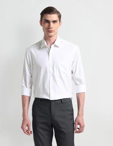 Image of Arrow Solid Slim Fit Mens Formal Shirt - 100% Cotton, Breathable & Comfortable, Full Sleeves Shirts for Men