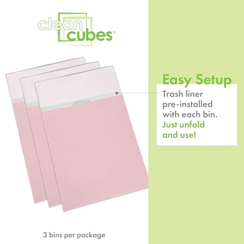 Image of Clean Cubes 30 Gallon Pop-Up Trash Cans 3-Pack, Instant Extra Trash Space | Extra Trash Space Without Mess, No Tape or Assembly Required, Pre-Fitted Liner Inside, Wire-Reinforced Opening, Pink