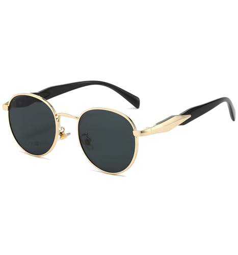 Image of Designer Ellipse Round Sunglasses for Men and Women - UV400 Protected Stylish Branded Goggles for Fashion Casuals Party Driving Travel - Metal Frame Unisex Retro Sun Glasses