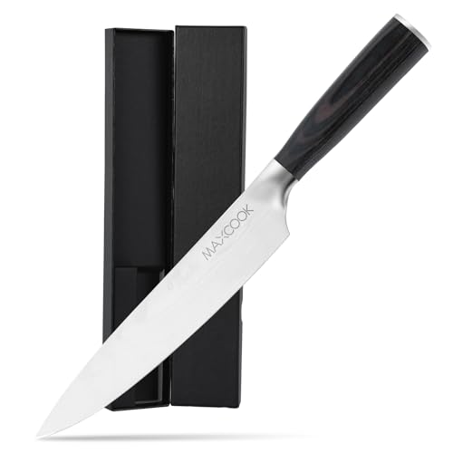 MAXCOOK Black Chef Knife 8 inch Stainless Steel Kitchen Knife Wooden Handle for Meat Vegetable Fruit