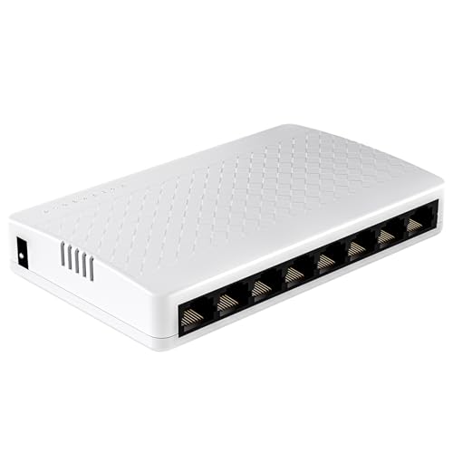 BLIYEE 8 Port Gigabit Ethernet Switch | Desktop Ethernet Splitter | Unmanaged Home Network Switch Hub | Auto-Sensing Ports | Plastic Case | Plug & Play | Fanless Quiet, White
