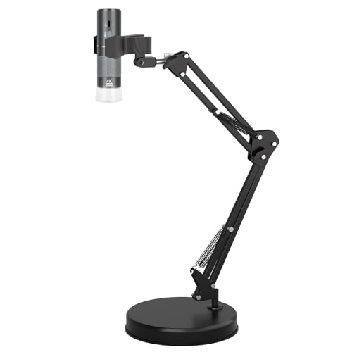 Cainda Microscópio digital WiFi 4K para iPhone, telefone Android e Windows Mac Linux Chrome, câmara de microscópio sem fios HD 3840 x 2160p com suporte ajustável para adultos e crianças