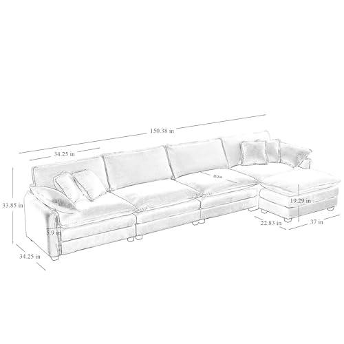 KEIKI 150" L-Shaped Oversized Corduroy Modular Sectional Sofa with 1 Ottoman, High-Density Foam Cushions, Removable Armrests, Upholstered 4-Seater Corner Couch with 6 Pillow, for Living Room, Tan by KEIKI - Image 3