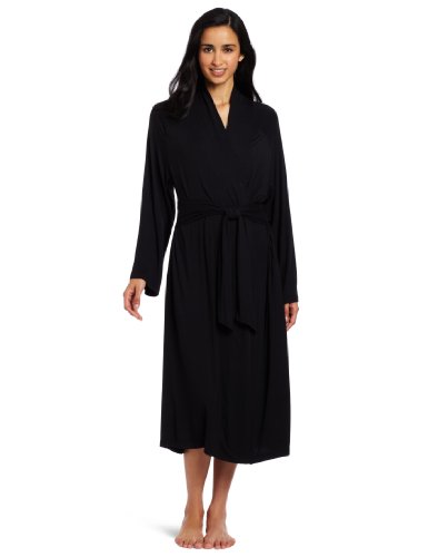 Casual Moments Women's 48-Inch Shawl Collar Wrap Robe , Black, Large