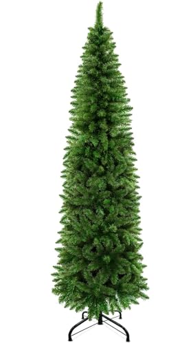 TURNMEON 6 Ft Artificial Pencil Christmas Tree with 658 Dense Branch Tips, Skinny Christmas Tree...
