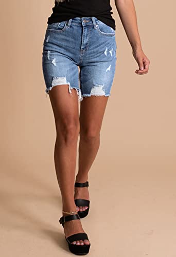 Hapcope Women's Bermuda Shorts Ripped Raw Hem High Waisted Distressed Denim Shorts Jean Shorts Blue S #TOP3