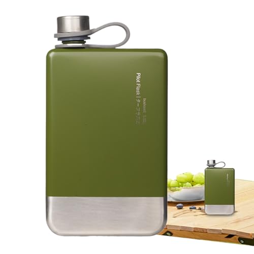 Pzuryhg Botella de agua plana de acero inoxidable, cantimplora de viaje portátil, 230 ml, diseño lavable, tamaño compacto, ideal para jugo, café, refrescos y licor sobre la marcha