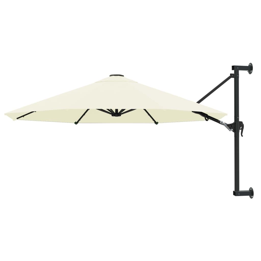 vidaXL Wall-Mounted Parasol with Tiltable Canopy Feature, UV Protective and Anti-Fade Polyester, Outdoor Umbrella with Metal Pole, Sand Color, Includes Crank System and Mounting Accessories
