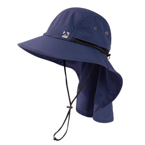 TOP-EX Sonnenhut Herren Breite Krempe Sonnenschutz Mütze Wasserdicht UPF 50 Outdoor Trekking Hut mit Nackenschutz Safari Sommer Mütze Faltbar Navy Blau XL/XXL