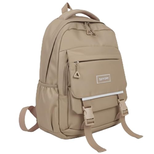Mochila Escolar Feminina Reforçada Para Dia a Dia Faculdade Viagem Leve Fofa Impermeável (Marrom Claro)