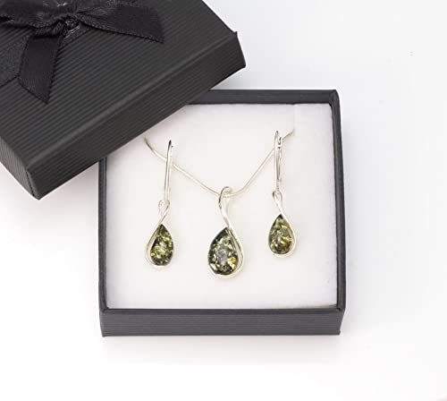 Conjunto de ámbar báltico verde para vestidos de fiesta y cadena ajustable de plata 925 5