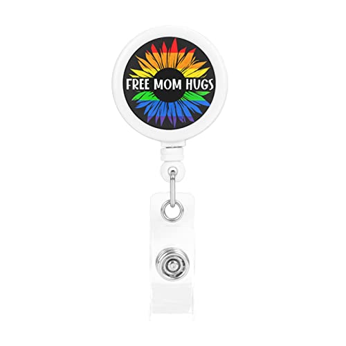 Free Mom Hugs LGBTQ Pride Month Retractable Badge Holder Carrete Clip Id Card Holder forNurse Student Office Worker