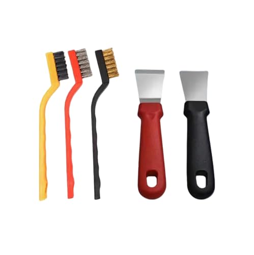 Image of Cleaning Brushes for Household Use, 5Pcs Hard Bristle Crevice&Scrub Multifunctional Cleaning Tools, Scraper Tool with Stiff Small Metal Spatula for Dirt or Oil Stain