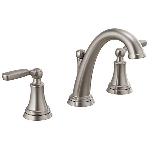 Delta Woodhurst Brushed Nickel Bathroom Faucet 3 Hole 8 Inch Widespread Bathroom Sink Faucet for Vanity Metal Push-Pop Drain Assembly Stainless 3532LF-SS