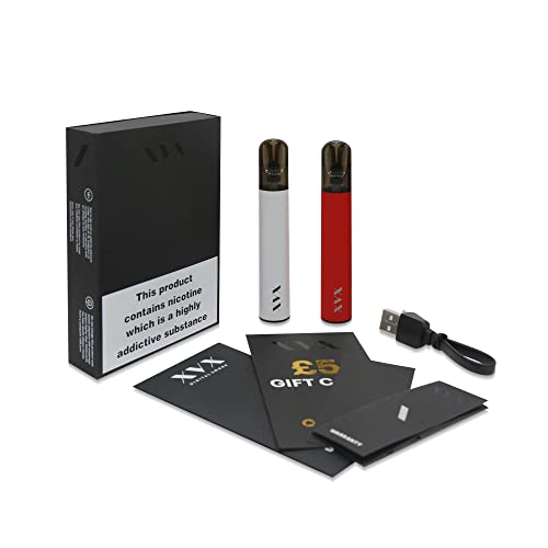 XVX MAGNET POD – RED + WHITE – DUAL PACK – Rechargeable E Cigarette Vape Pen Starter Kit Set – Magnet Pod Mesh 0.8 Ohm Coil Compatible with All E Liquids – Refillable 2ML PODS – e cig Starter Kit Set