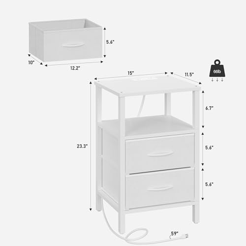 TUTOTAK End Table with Charging Station, Side Table with 2 USB Ports and Outlets, Nightstand with Cloth Drawer, Set of 2, Couch Table, White TB01BW067 by TUTOTAK - Image 6