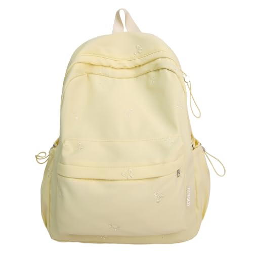 Extolove Cute Aesthetic Backpack Y2K Simple Modern Solid Color Kawaii Backpacks (Yellow Large)