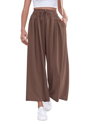 Image of ZJCT Wide Leg Palazzo Pants for Women Summer Beach Pants Flowy Loose Casual Lounge Pajama Yoga Pants with Pockets