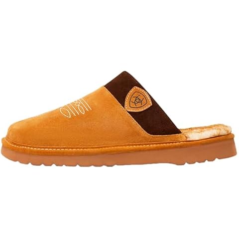 ARIAT Men's House Slippers, Silversmith Square Toe, Leather with Faux Shearling Lining (Chestnut) Cover