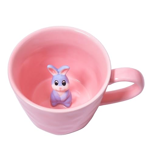 Niedliche Kaninchen-Keramiktasse mit verstecktem 3D-Tier im Inneren, niedliche, handgefertigte Cartoon-Figur, ideales Geburtstagsgeschenk f&uuml;r Kaffee- und Milchteeliebhaber, 350 ml (Kaninchen)