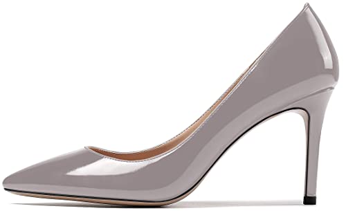 EDEFS Damen High Heel Klassische Abendschuhe Spitze Zehen Hochzeit Pumps Grau EU44
