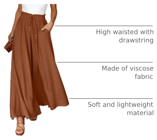 Image of Dokotoo Pants for Women Casual Elastic Waist Wide Leg Pants with Pockets