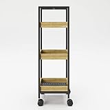 BEISTELLTISCH IM RETRO-DESIGN mit mehreren Ablagen. Durch die Rollen ist der Trolley und Tisch sehr leicht zu verschieben. Schwarze PLAYBOY allover Ablage-Böden mit Holzakzenten - industrial style