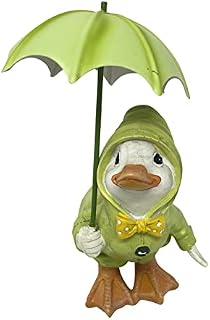 Puddle Duck Squatting With Green Umbrella Garden Decorative Ornament Hand Painted Figure Vintage Finish Home Gift HTUK®