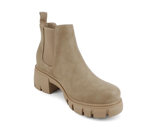 Image of Soda PIONEER ~ Women Lug Sole Mid Heel Chelsea Fashion Ankle Bootie w /Double Elastic Gore