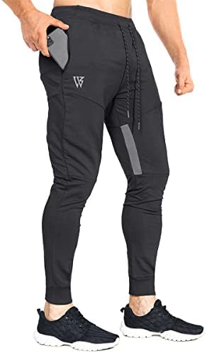 ZENWILL Mens Tapered Workout Running Pants, Jogger Training Sweatpants Slim Fit with Zip Pockets (Medium, Black)