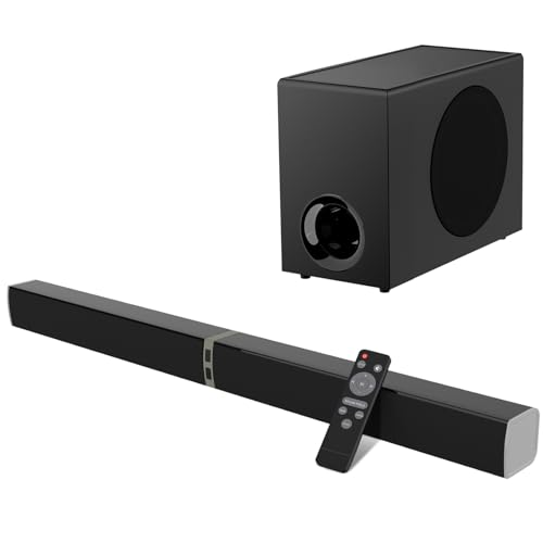 MZEIBO Sound Bar with Subwoofer, 120W Soundbar for Smart TV Bluetooth 5.0 Home Theater, Deep Bass Audio System with BT/ARC/Optical/AUX Connection for TV PC (31 Inch)