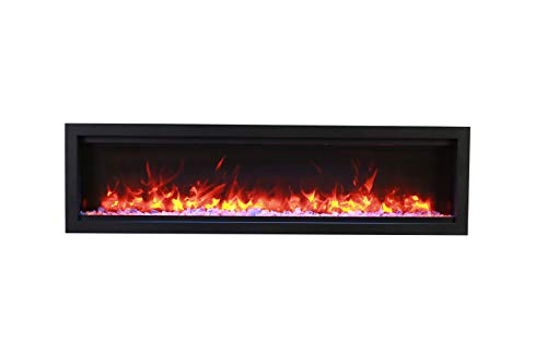 Amantii Sym-74-Bespoke Symmetry Series Bespoke 74-Inch Built-In Electric Fireplace With Remote, Ice Media, Black Steel Surround #TOP1