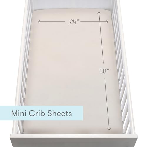 Image of Newton Baby Fitted Mini Crib Sheets (2-Pack) | Organic Muslin Cotton, Breathable & Soft Baby Sheets, Washable Baby Mattress Sheets, Fits Mini Crib Mattresses 24 inch x 38 inch, Oatmeal