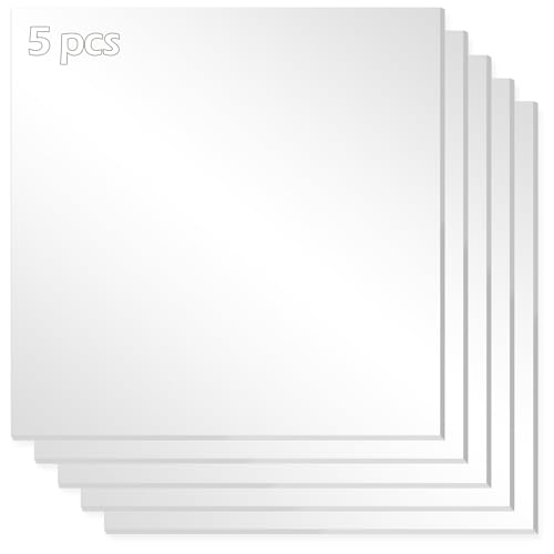 Image of Silver Mirror Acrylic Sheets, 5 Pack 12 inch x 12 inch Square Sheets, 1 /8 inch Thick (3mm) Rigid Tinted Mirror Acrylic Plexiglass
