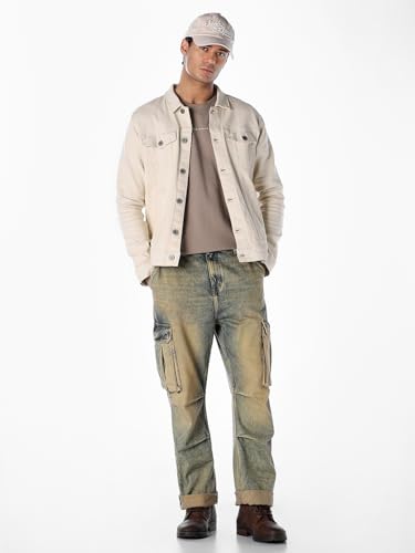 Image of JACK & JONES Men's Spread Collar Cotton Standard Length Washed Denim Jacket
