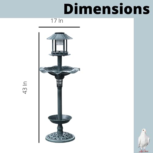 Btexpert Bb5170 Birdbath Vintage Green Solar Lighted Pedestal Bird Bath Garden Fountain Decoration Planter Accents #TOP5