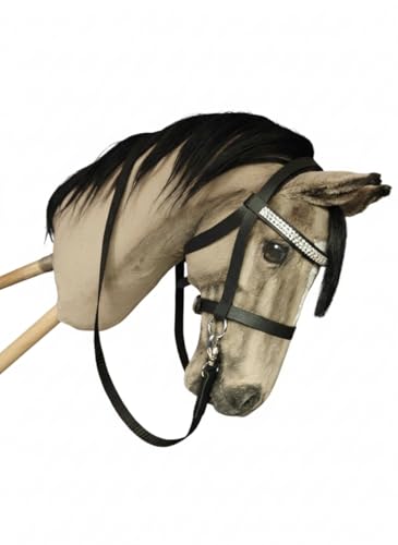 Generisch Hobby Horse Zubehör Trense mit Strasssteine Schwarz Pferdespielzeug Halfter mit Zügeln