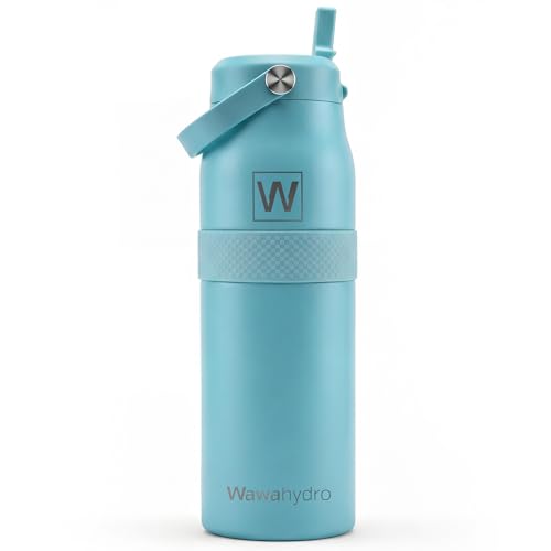 Image of 32 oz Insulated Water Bottle with Straw, Leakproof Stainless Steel Bottle with Handle, Non-Slip Silicone Sleeve, Internal Markings, Dishwasher Safe for Travel, Gym, Sports, Mint Blue