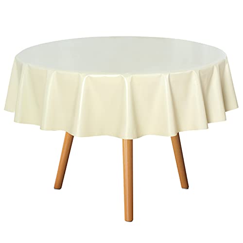 sancua 100% Waterproof Vinyl Tablecloth Table Cloth 60 Inch Round, Beige