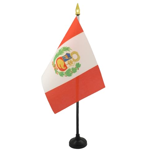 AZ FLAG - Tischflagge Peru - 15x10 cm Goldene Splitze - Peruanische Tischfahne 10 x 15 Cm - Flaggen