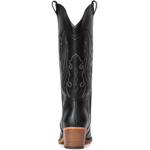 Image of IUV Cowboy Boots For Women Western Cowgirl Boots Mid Calf Snip Toe | Chunky Heel Ideal for low insteps