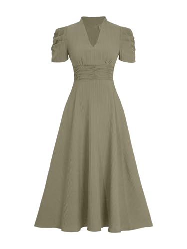 Image of Sugathari Women Women's V-Neck Maxi Dress, A-Line Style, Puff Sleeves, Cinched Waist 246