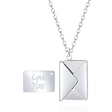 SHINYY Envelope Love Letter Necklace for Women and Men Stainless Steel Engraved Locket with I Love You Secret Message Jewelry Pendant Gift for Couples and Family (Silver 2)